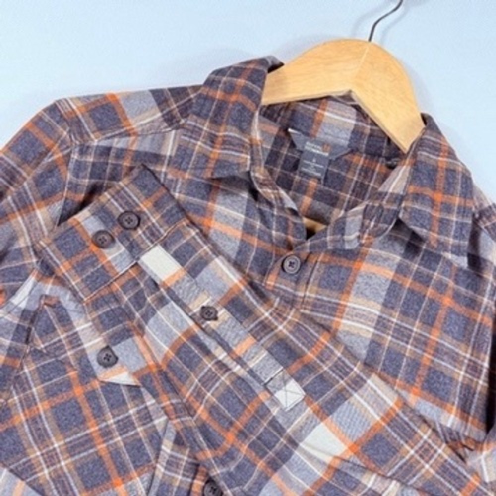Royal Robbins Plaid Button Down Mens Small Grey Orange Gorpcore Cabin Shirt